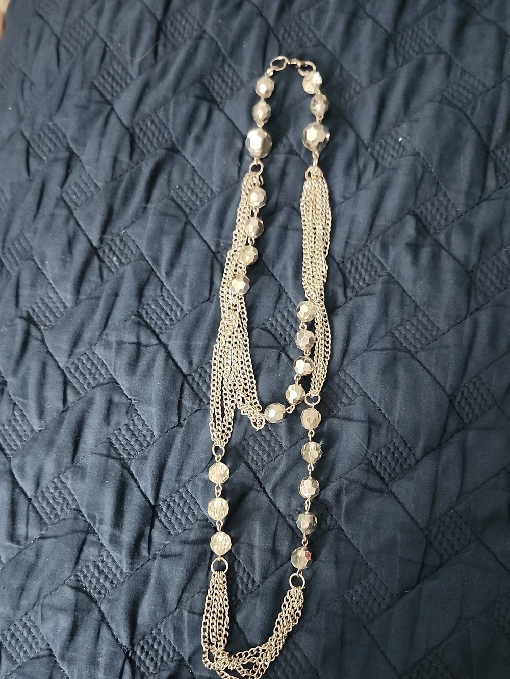 Silver Tone Multi-Chain Beaded Necklace